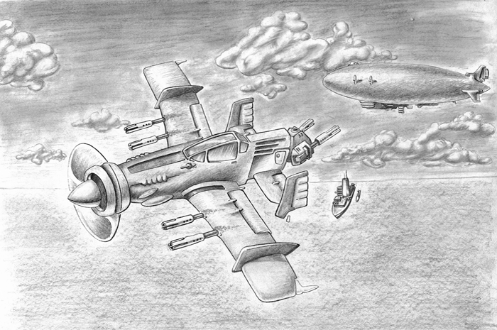 pencil graphics — aircraft Fairchild F611 Brigand, Crimson Skies